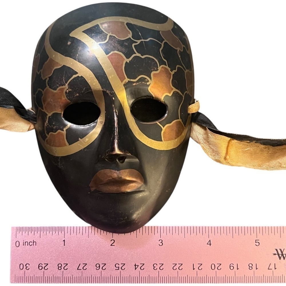 Vintage Brass Hand-Painted Masquerade Mardi Gras Theatre Mask Boho Wall Art Boho - Picture 10 of 10
